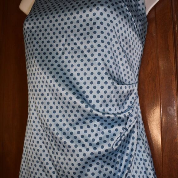 The Westside Blue Silk Polka Dot Midi Slip Dress Size Medium Adjustable Straps - Picture 10 of 15